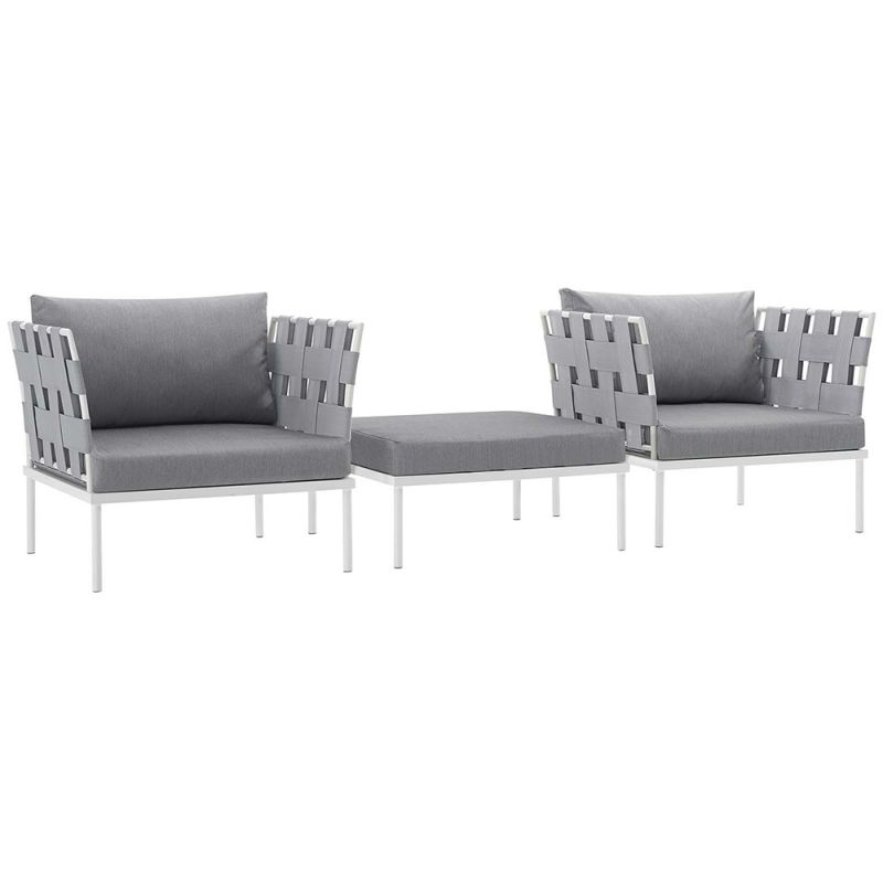 Modway - Harmony 3 Piece Outdoor Patio Aluminum Sectional Sofa Set - EEI-2618-WHI-GRY-SET