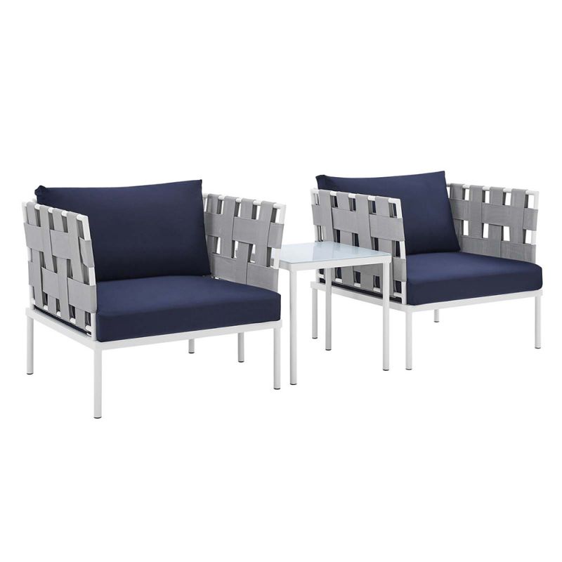 Modway - Harmony 3-Piece Sunbrella Outdoor Patio Aluminum Seating Set - EEI-4687-GRY-NAV-SET