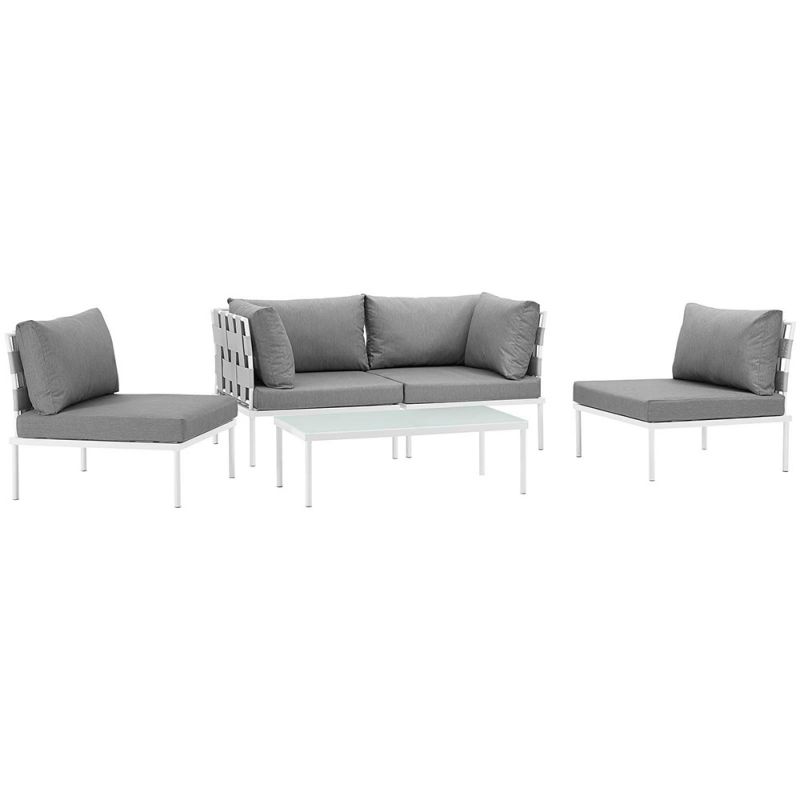 Modway - Harmony 5 Piece Outdoor Patio Aluminum Sectional Sofa Set - EEI-2622-WHI-GRY-SET