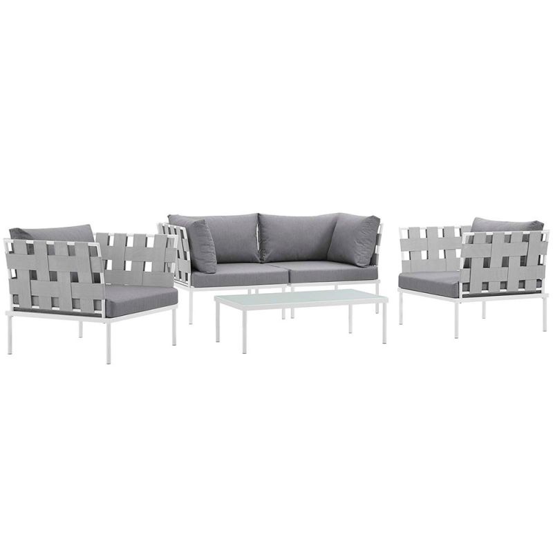 Modway - Harmony 5 Piece Outdoor Patio Aluminum Sectional Sofa Set - EEI-2623-WHI-GRY-SET