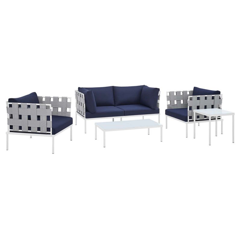 Modway - Harmony 5-Piece Sunbrella Outdoor Patio Aluminum Furniture Set - EEI-4925-GRY-NAV-SET