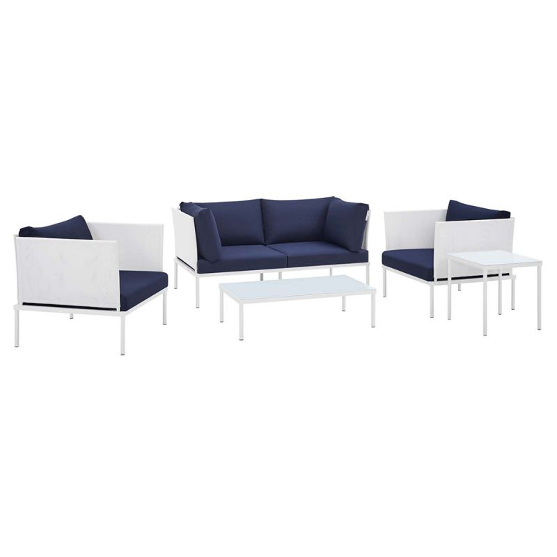 Modway - Harmony 5-Piece Sunbrella Outdoor Patio Aluminum Furniture Set - EEI-4924-WHI-NAV-SET