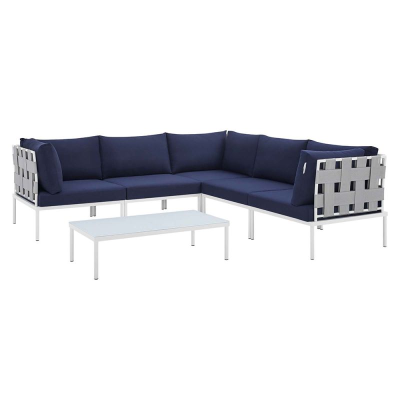 Modway - Harmony 6-Piece Sunbrella Outdoor Patio Aluminum Sectional Sofa Set - EEI-4929-GRY-NAV-SET