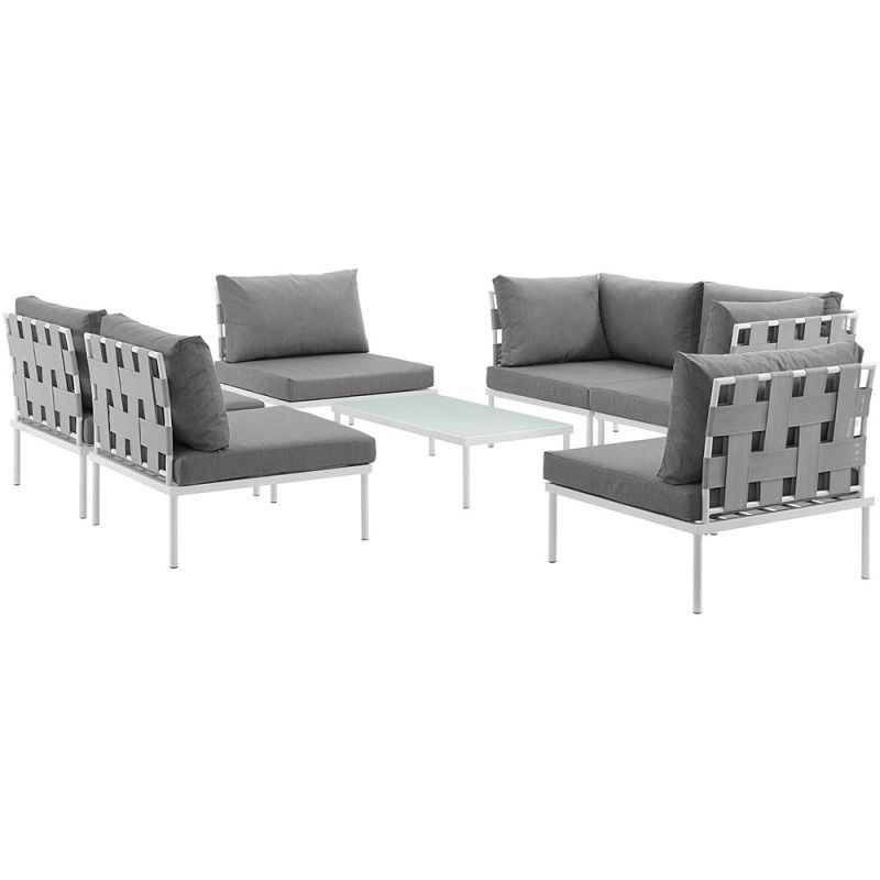 Modway - Harmony 7 Piece Outdoor Patio Aluminum Sectional Sofa Set - EEI-2617-WHI-GRY-SET