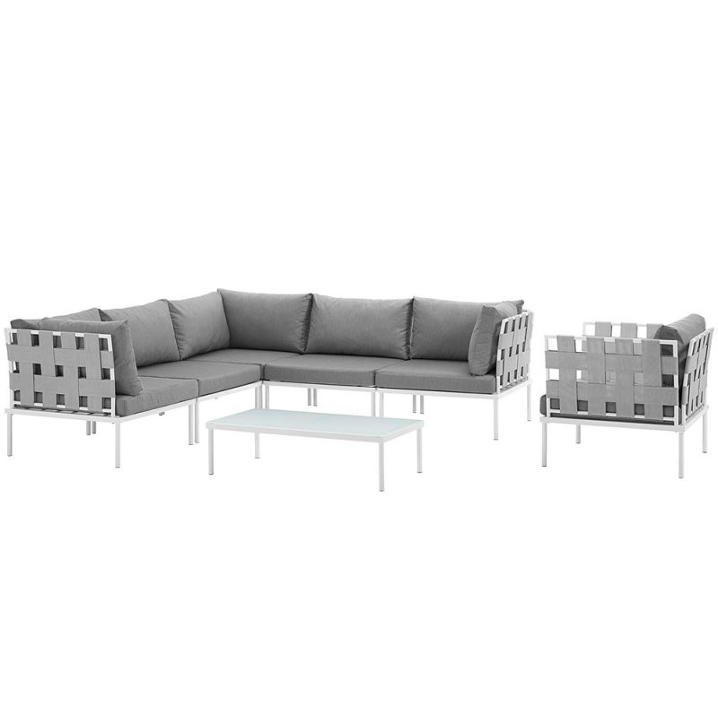 Modway - Harmony 7 Piece Outdoor Patio Aluminum Sectional Sofa Set - EEI-2620-WHI-GRY-SET