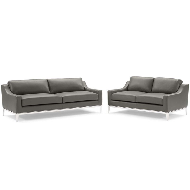 Modway - Harness Stainless Steel Base Leather Sofa and Loveseat Set - EEI-4196-GRY-SET