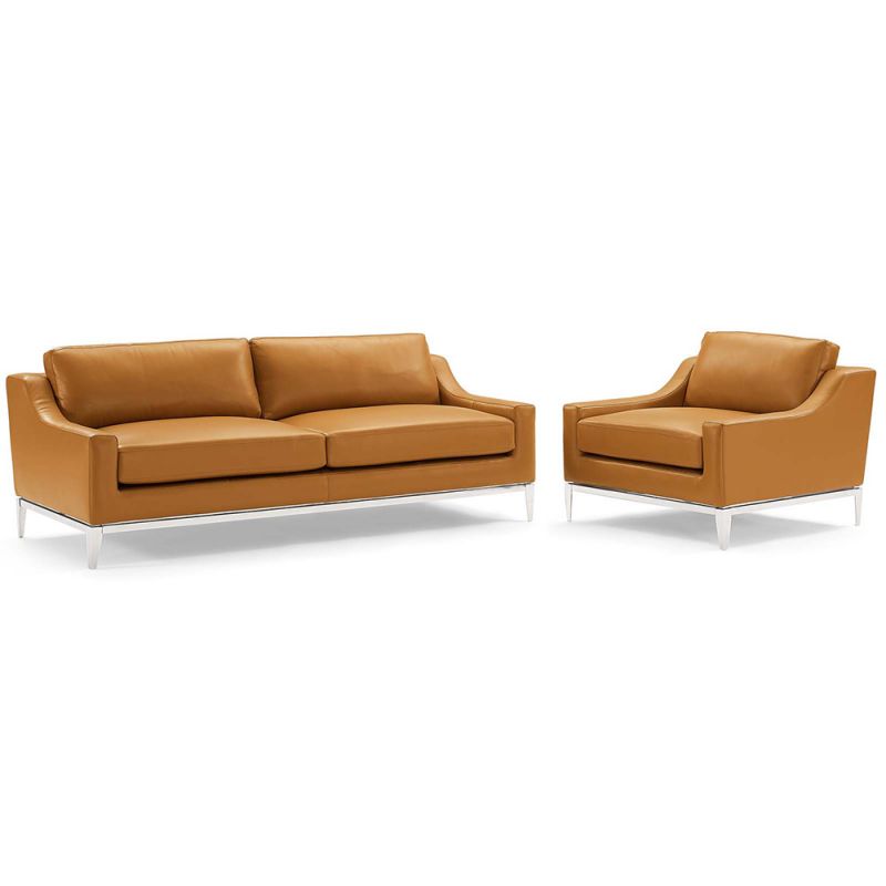 Modway - Harness Stainless Steel Base Leather Sofa & Armchair Set - EEI-4198-TAN-SET
