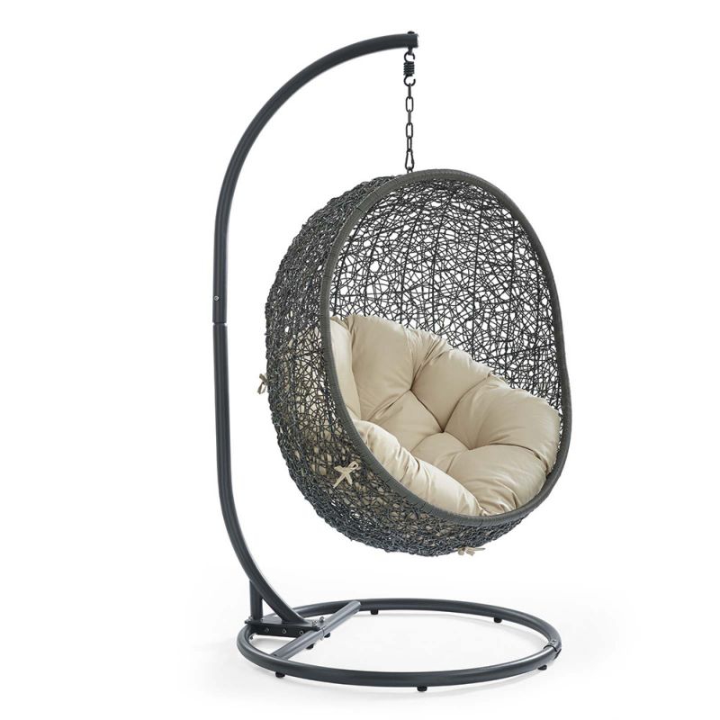 Modway - Hide Outdoor Patio Sunbrella Swing Chair With Stand - EEI-3929-GRY-BEI