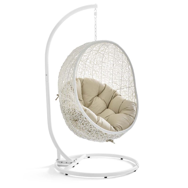 Modway - Hide Outdoor Patio Sunbrella Swing Chair With Stand - EEI-3929-WHI-BEI