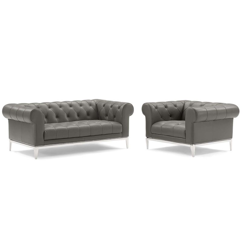 Modway - Idyll Tufted Upholstered Leather Loveseat and Armchair - EEI-4193-GRY-SET