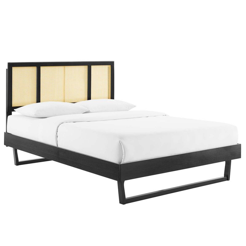 Modway - Kelsea Cane and Wood King Platform Bed With Angular Legs - MOD-6697-BLK