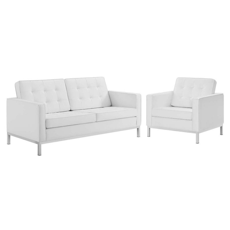 Modway - Loft Tufted Upholstered Faux Leather Loveseat and Armchair Set - EEI-4102-SLV-WHI-SET