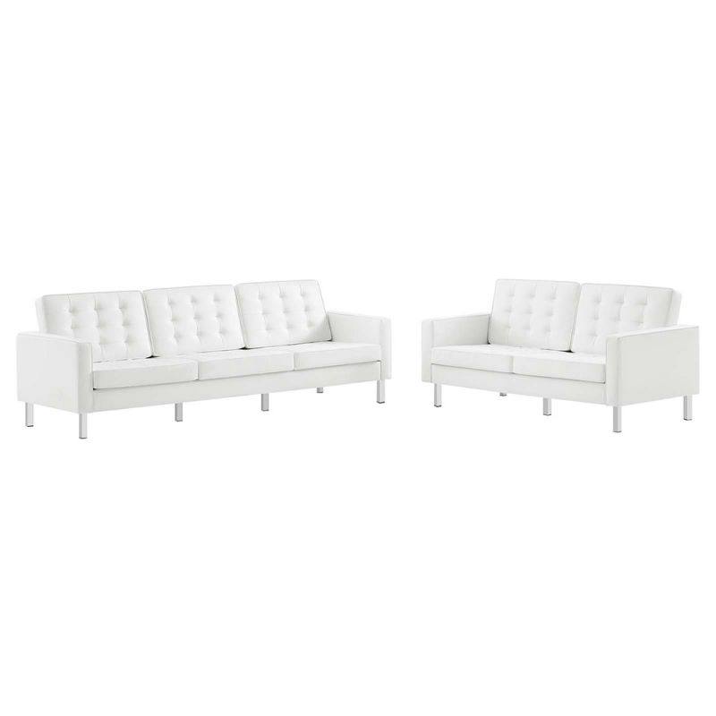 Modway - Loft Tufted Vegan Leather 2-Piece Furniture Set in Silver White - EEI-4106-SLV-WHI-SET