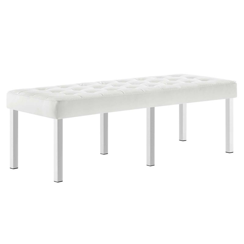 Modway - Loft Tufted Vegan Leather Bench in Silver White - EEI-3397-SLV-WHI