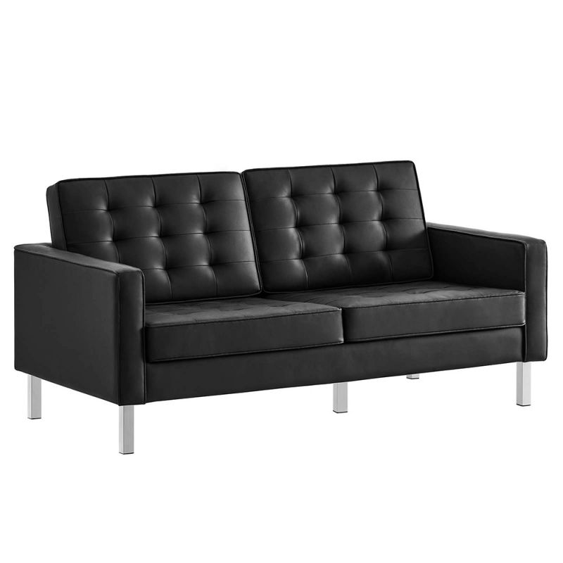 Modway - Loft Tufted Vegan Leather Loveseat in Silver Black - EEI-3388-SLV-BLK