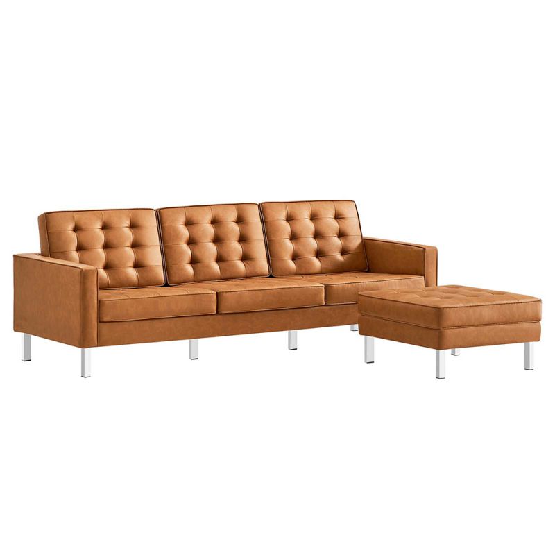 Modway - Loft Tufted Vegan Leather Sofa and Ottoman Set - EEI-6410-SLV-TAN-SET