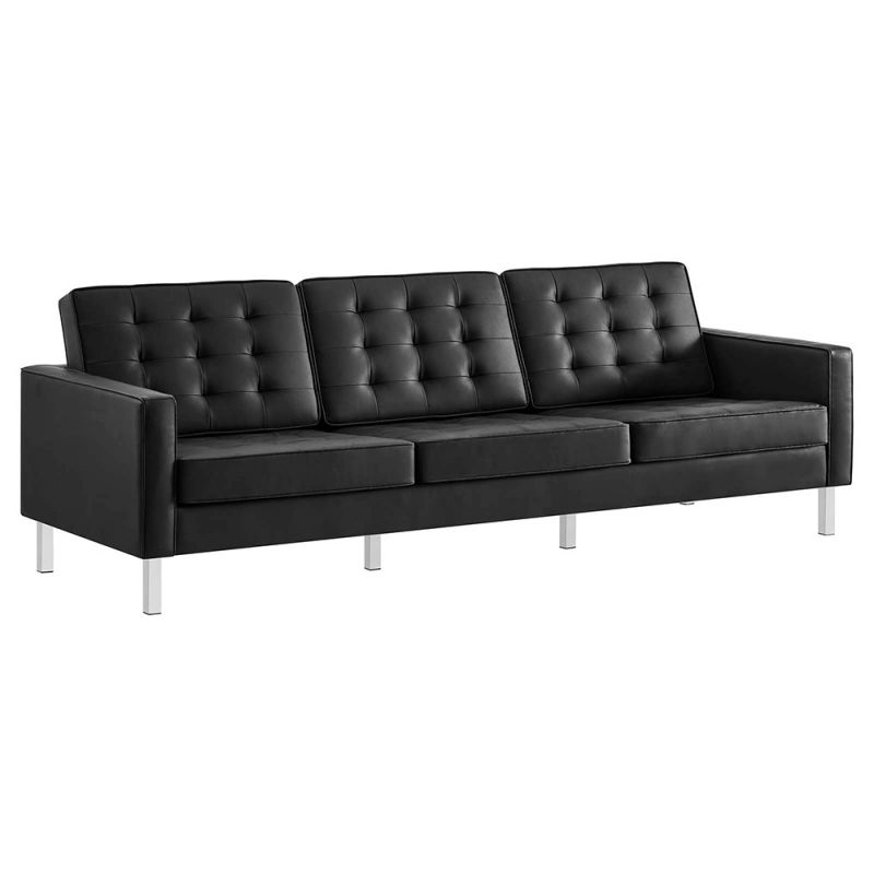 Modway - Loft Tufted Vegan Leather Sofa in Silver Black - EEI-3385-SLV-BLK