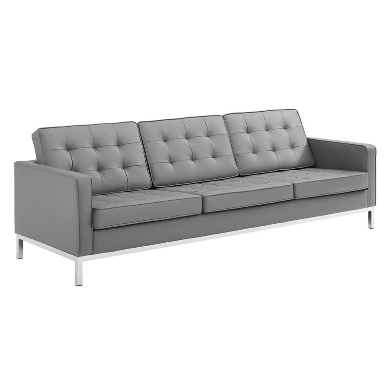 Modway - Loft Tufted Vegan Leather Sofa - EEI-3385-SLV-GRY