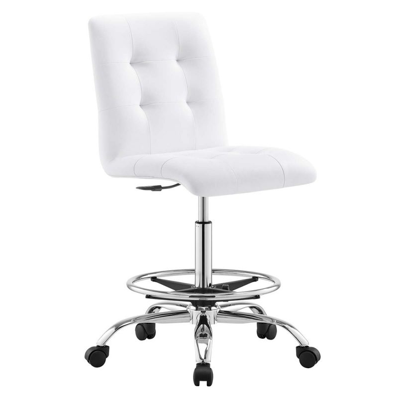 Modway - Prim Armless Vegan Leather Drafting Chair - EEI-4981-SLV-WHI