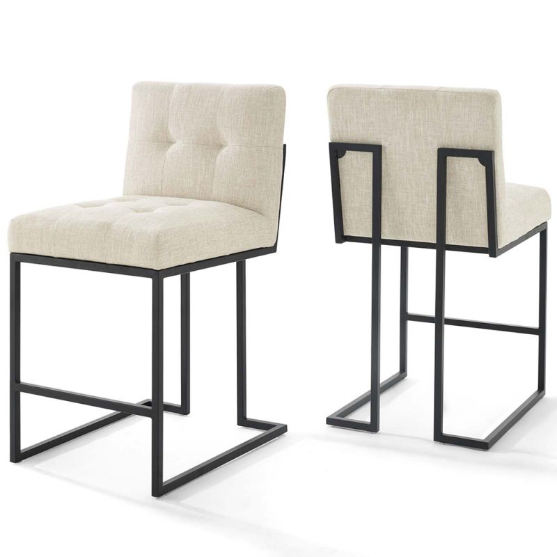 Modway - Privy Black Stainless Steel Upholstered Fabric Counter Stool (Set of 2) - EEI-4156-BLK-BEI
