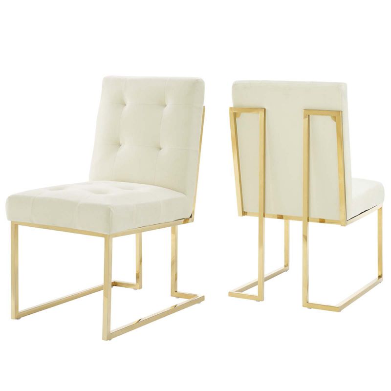 Modway - Privy Gold Stainless Steel Performance Velvet Dining Chair (Set of 2) - EEI-4152-GLD-IVO