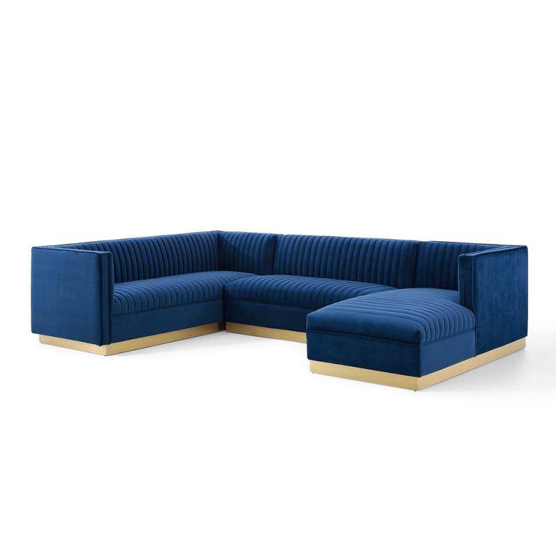 Modway - Sanguine 3 Piece Performance Velvet Sectional Sofa Set in Navy - EEI-3921-NAV