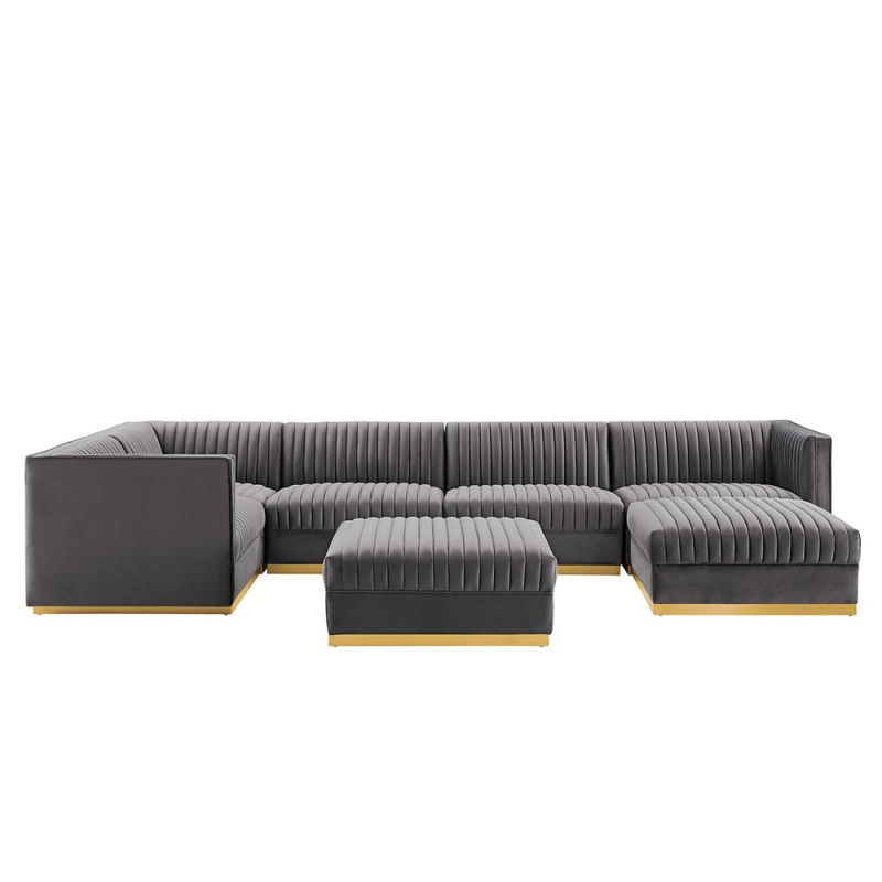 Modway - Sanguine Channel Tufted Performance Velvet 7-Piece Left-Facing Modular Sectional Sofa - EEI-5840-GRY