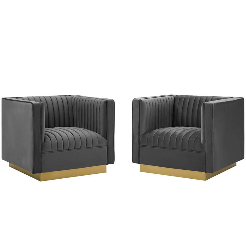 Modway - Sanguine Vertical Channel Tufted Upholstered Performance Velvet Armchair (Set of 2) - EEI-4145-GRY