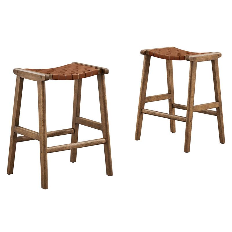 Modway - Saoirse Faux Leather Wood Counter Stool - (Set of 2) - EEI-6547-WAL-BRN