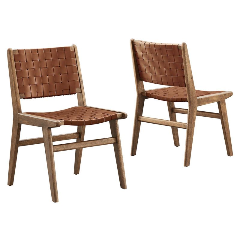 Modway - Saoirse Faux Leather Wood Dining Side Chair - (Set of 2) - EEI-6544-WAL-BRN