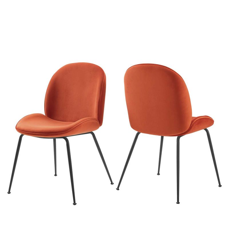 Modway - Scoop Black Powder Coated Steel Leg Performance Velvet Dining Chairs - (Set of 2) - EEI-4635-ORA