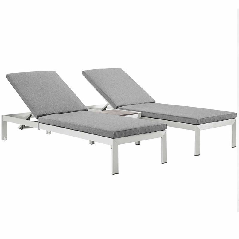 Modway - Shore 3 Piece Outdoor Patio Aluminum Chaise with Cushions - EEI-2736-SLV-GRY-SET