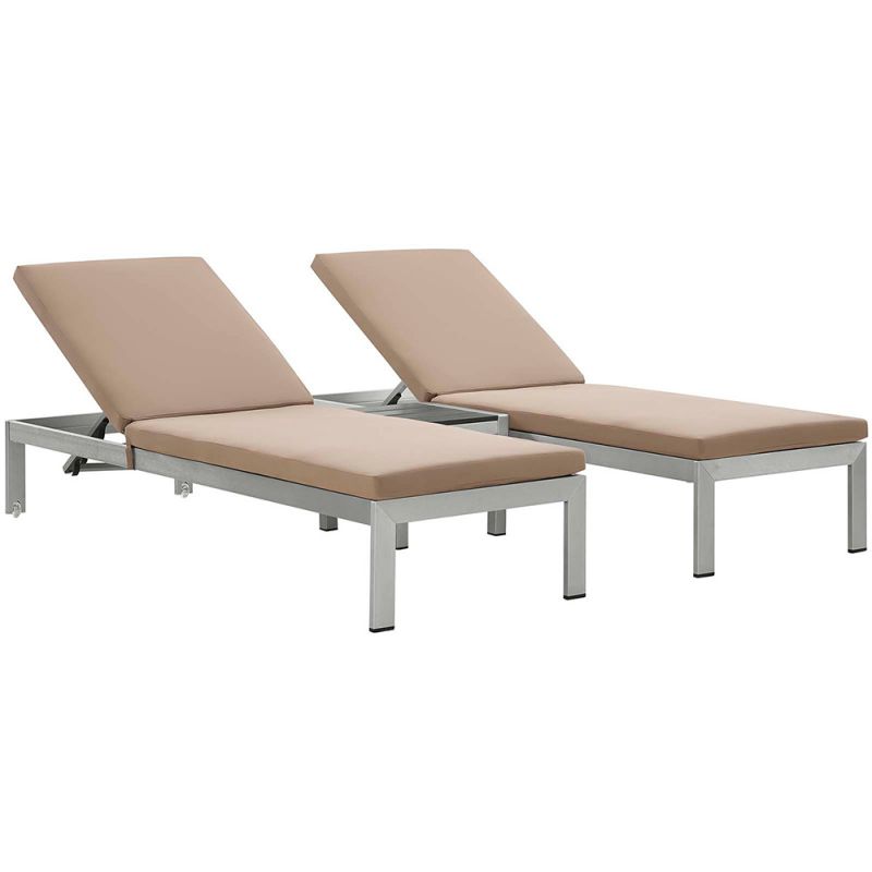 Modway - Shore 3 Piece Outdoor Patio Aluminum Chaise with Cushions - EEI-2736-SLV-MOC-SET