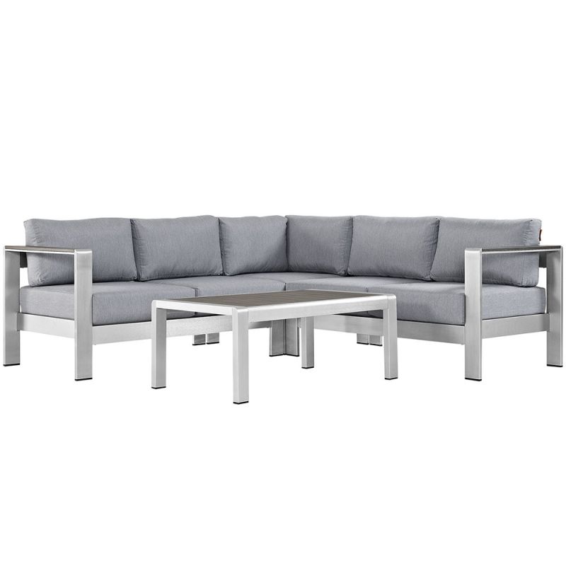 Modway - Shore 4 Piece Outdoor Patio Aluminum Sectional Sofa Set - EEI-2559-SLV-GRY