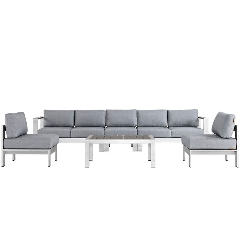Modway - Shore 6 Piece Outdoor Patio Aluminum Sectional Sofa Set - EEI-2565-SLV-GRY