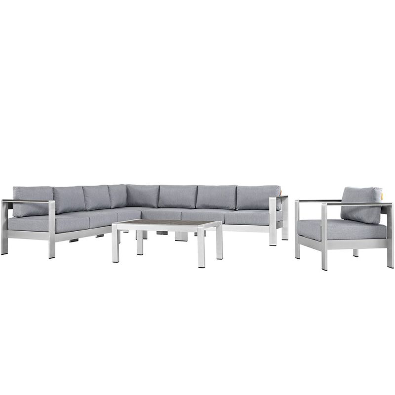 Modway - Shore 7 Piece Outdoor Patio Aluminum Sectional Sofa Set - EEI-2562-SLV-GRY