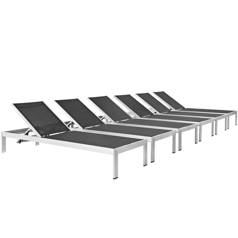 Modway - Shore Chaise Outdoor Patio Aluminum (Set of 6) - EEI-2474-SLV-BLK-SET