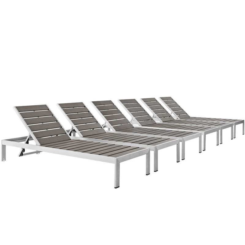 Modway - Shore Chaise Outdoor Patio Aluminum (Set of 6) - EEI-2469-SLV-GRY-SET