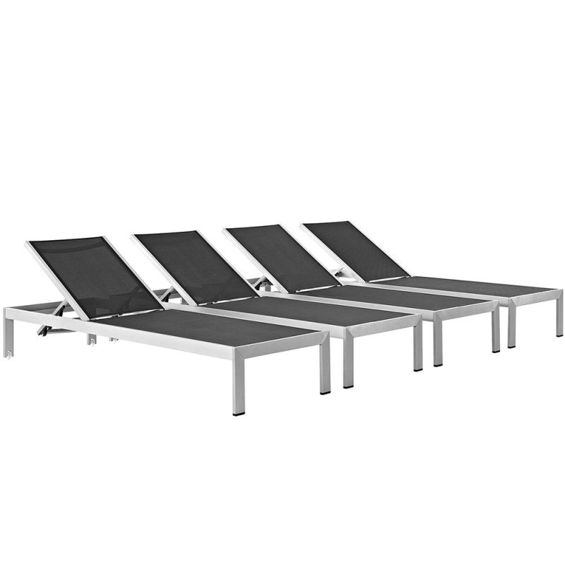 Modway - Shore Chaise Outdoor Patio Aluminum (Set of 4) - EEI-2473-SLV-BLK-SET