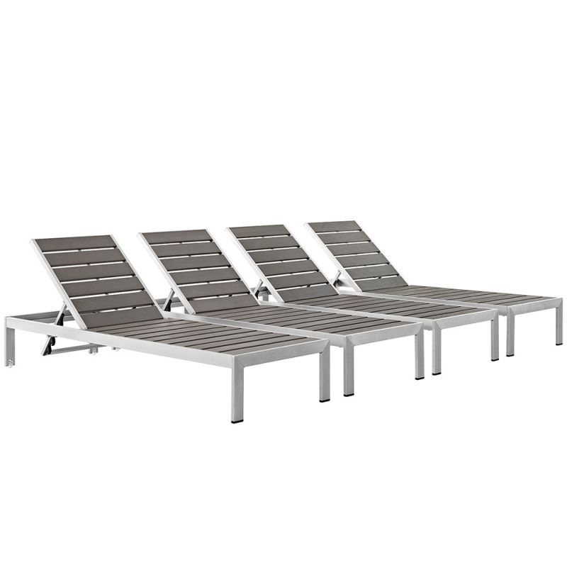 Modway - Shore Chaise Outdoor Patio Aluminum (Set of 4) - EEI-2468-SLV-GRY-SET