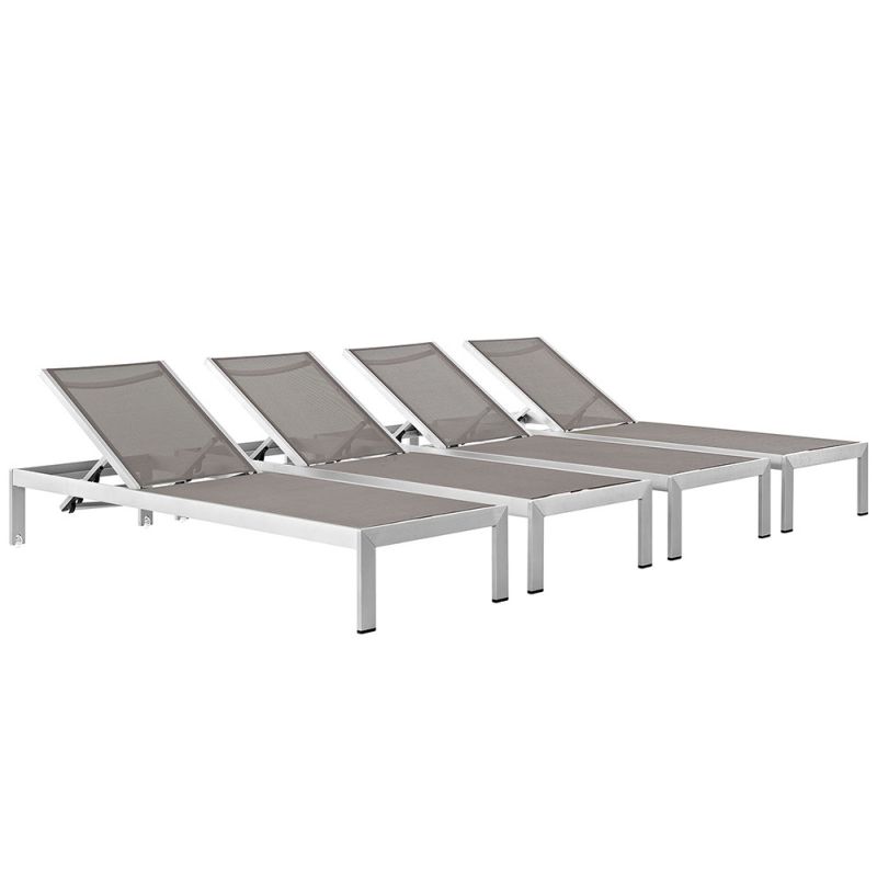 Modway - Shore Chaise Outdoor Patio Aluminum (Set of 4) - EEI-2473-SLV-GRY-SET