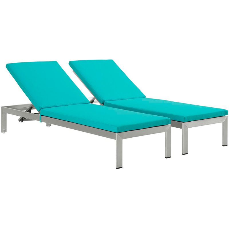 Modway - Shore Chaise with Cushions Outdoor Patio Aluminum (Set of 2) - EEI-2737-SLV-TRQ-SET