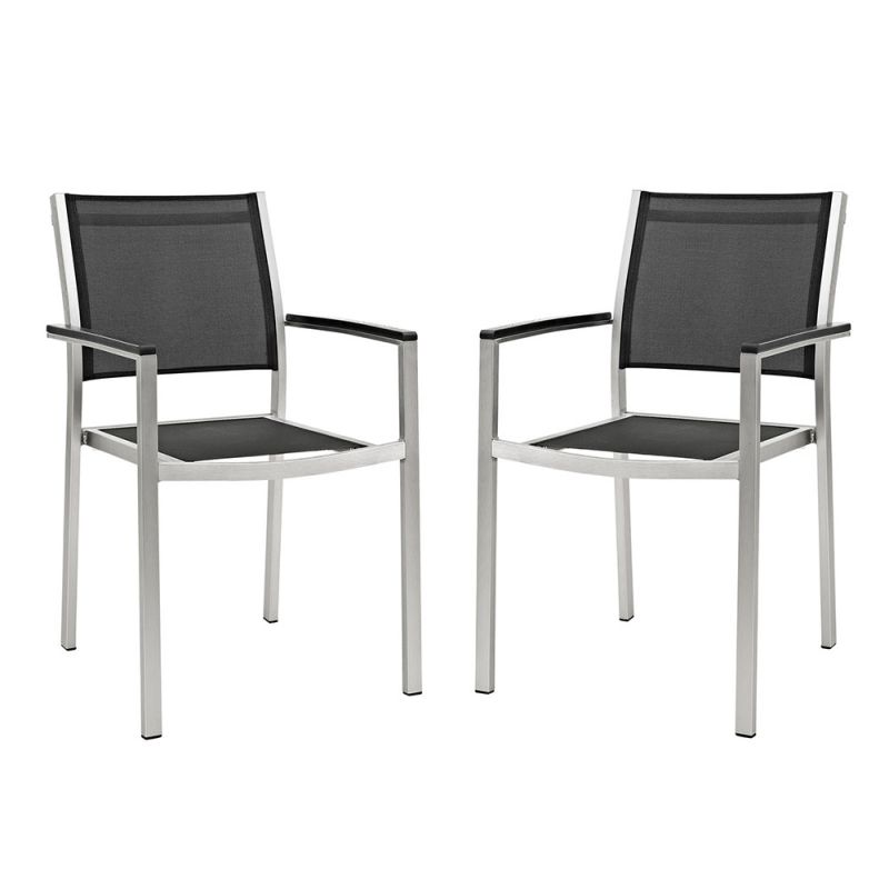 Modway - Shore Dining Chair Outdoor Patio Aluminum (Set of 2) - EEI-2586-SLV-BLK-SET