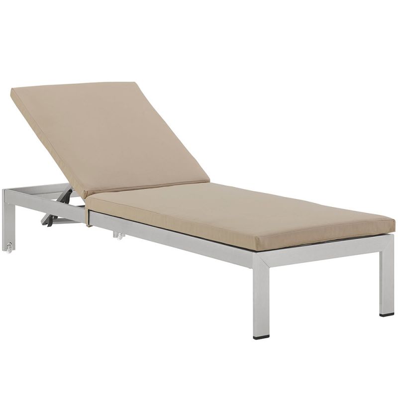 Modway - Shore Outdoor Patio Aluminum Chaise with Cushions - EEI-2660-SLV-BEI