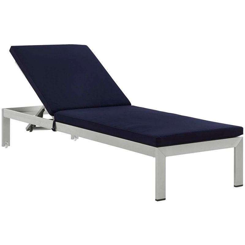 Modway - Shore Outdoor Patio Aluminum Chaise with Cushions - EEI-5547-SLV-NAV