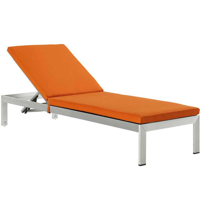 Modway - Shore Outdoor Patio Aluminum Chaise with Cushions - EEI-4501-SLV-ORA