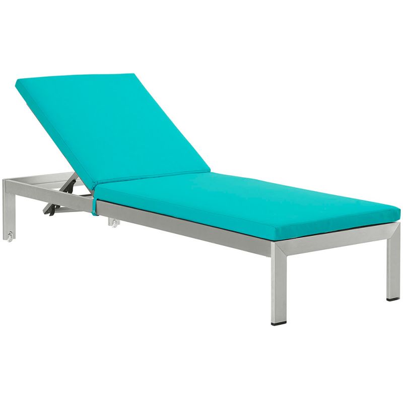 Modway - Shore Outdoor Patio Aluminum Chaise with Cushions - EEI-2660-SLV-TRQ