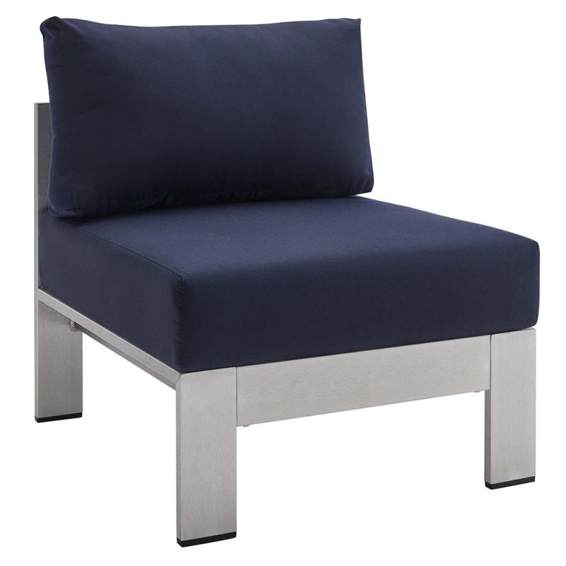 Modway - Shore Sunbrella Fabric Aluminum Outdoor Patio Armless Chair - EEI-4227-SLV-NAV