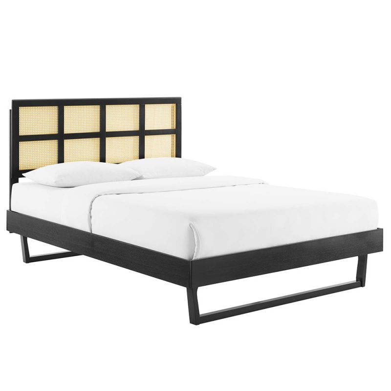 Modway - Sidney Cane and Wood King Platform Bed With Angular Legs - MOD-6377-BLK