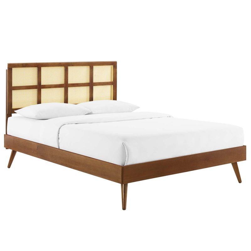 Modway - Sidney Cane and Wood King Platform Bed With Splayed Legs - MOD-6694-WAL
